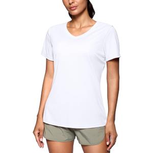 SANTINY Women's V Neck Short Sleeve Shirts Uv Protectioin Moisture Wicking Hiking Workout Athletic T Shirts for Women (White, XL)
