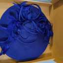 dressfan Fascinator Hats for Women,Linen Vintage Feather Headwear for Derby/Church/Wedding/Cocktail/Tea Party (Blue)