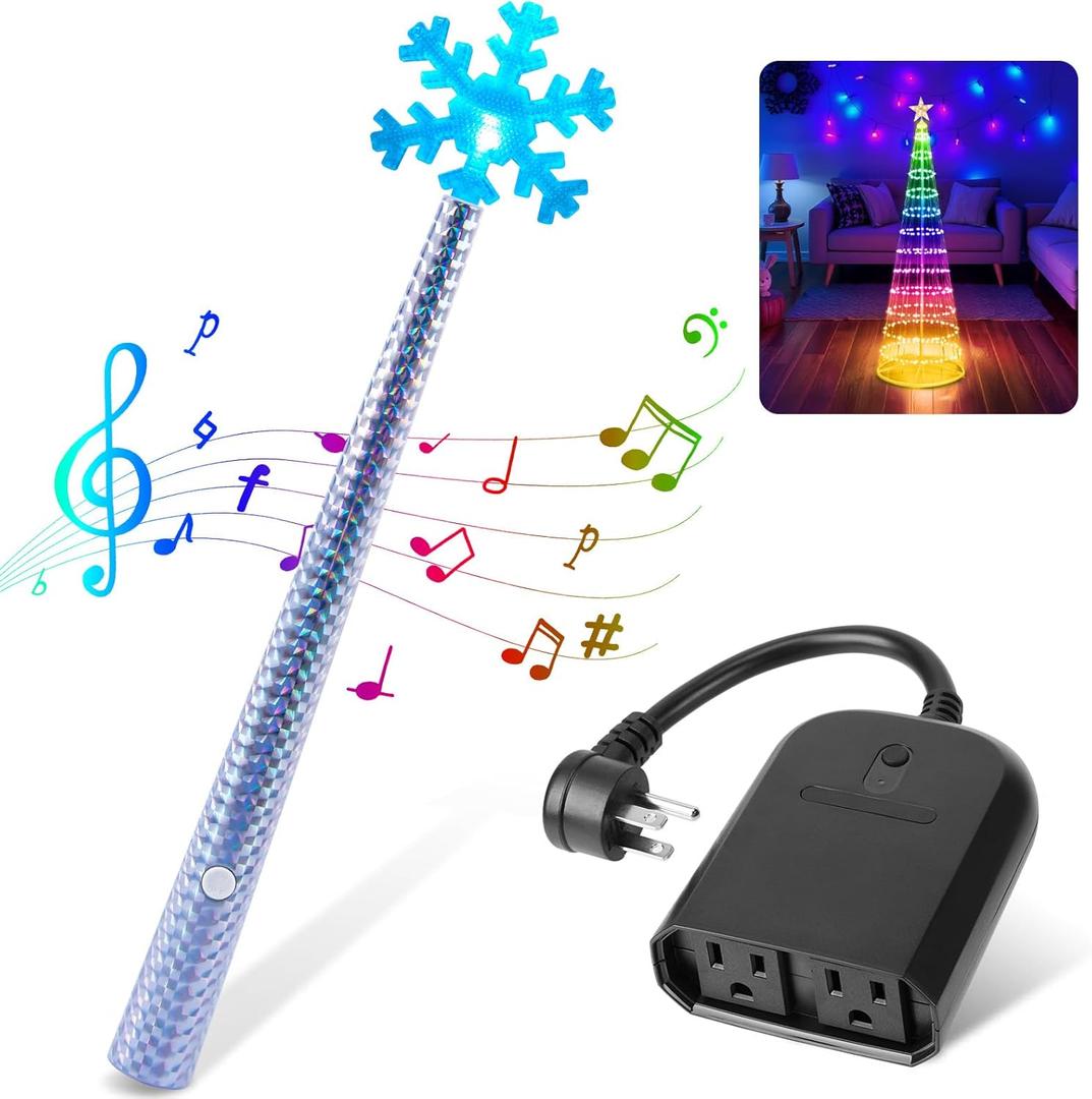 Wireless Remote Control Outlet, 2in1 Wireless Switch Magic Lights Wand for Christmas Tree Lights and Decoration Lights, Remote Switch Kit with Music, Ideas for Kids Friends Family