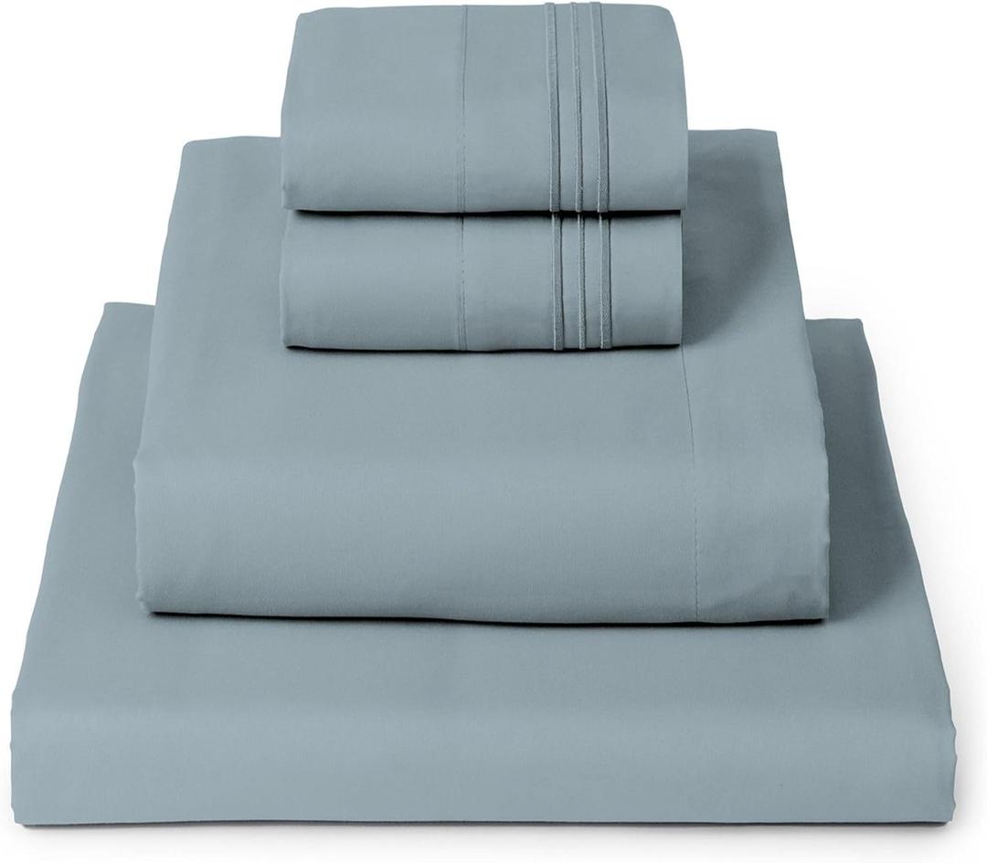 Mellanni Twin Sheet Set - 4-Piece Iconic Collection Bedding, (Including 2 Pillowcases), 16-Inch Deep Pocket, Easy Care, Extra Soft, Cooling Sheets, Brushed Microfiber - Spa Blue