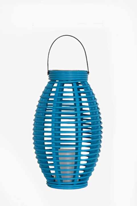 LED Lantern with LED Candle , Garden Lantern for Outdoors, Solar Lights for Outdoors, Includes Solar Module and Battery, Party Decoration, Blue