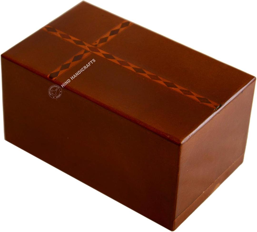 Wooden Cremation Urns for Human Ashes Adult Large (9" x 5.5" x 5", 180 Cu/in) – Handcrafted Hardwood Memorial Box with Cross – Maroon Funeral Burial Urn