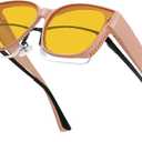 MEETSUN Night Driving Glasses for Women Trendy Square Large Frame Fit Over Glasses Night Vision Sunglasses (Brown)