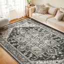WITSHOCK Living Room Area Rugs 8x10: Washable Rug Boho Soft Non-Slip Low Pile Stain Resistant Foldable Carpet for Bedroom Playroom Dining Room Office Kitchen Farmhouse Home Decor Rug-Bitter Black