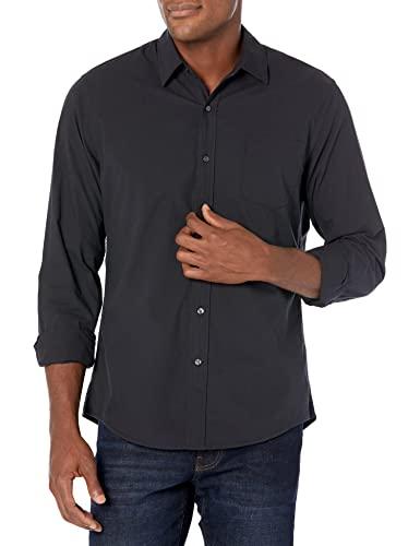Amazon Essentials Men's Long-Sleeve Casual Poplin Shirt, Black, X-Large