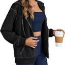 LYANER Women's Zip Up Hoodie Lightweight Long Sleeve Jackets With Zipper Fall Fashion Hooded Sweatshirt (Black, M)