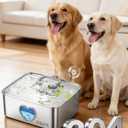SIBAYS 15L Large Dog Water Fountain, 4 Gal Stainless Steel Pet Water Fountain for Dogs Inside, Ultra Quiet Automatic Dog Water Bowl Dispenser with Water Level Window & LED Light, Easy to Clean FS80