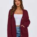 PRETTYGARDEN Women's 2025 Fall Cardigan Sweaters Long Sleeve Open Front Button Up V Neck Knit Winter Fashion Clothes (Wine Red,Medium)