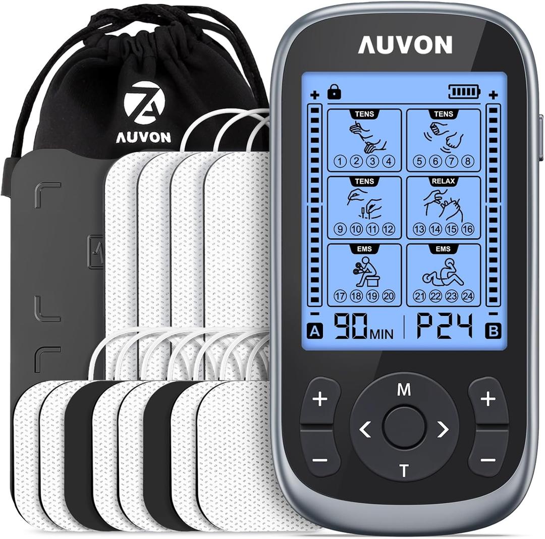 AUVON 3-in-1 TENS Unit Muscle Stimulator, 40 Levels for Gradual Pain Relief
EMS Massage Machine, Drug-Free for Shoulder, Sciatica, Back Pain Relief, 24 Modes Electronic Pulse Massager, 12 TENS Pads