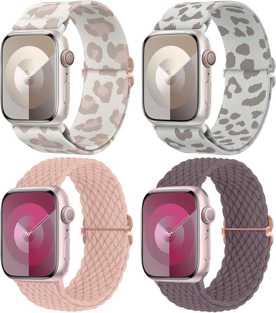 Delidigi Stretchy Bands Compatible for Apple Watch Band Women 40mm 38mm 41mm 42mm 44mm 45mm 46mm 49mm, Nylon Braided Straps for iWatch Series 11 10 9 8 7 6 SE 5 4 3 Ultra Ultra 3 2 (Nude Pink/Smoke Violet/Beige Leopard/Brown Leopard) Delidigi Stretchy Bands Compatible for Apple Watch Band Women 40mm 38mm 41mm 42mm 44mm 45mm 46mm 49mm, Nylon Braided Straps for iWatch Series 11 10 9 8 7 6 SE 5 4 3 Ultra Ultra 3 2 (Nude Pink/Smoke Violet/Beige Leopard/Brown Leopard)