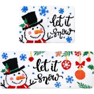 Drydiet 2 Pcs Christmas Bathroom Rugs Set Soft Plush Christmas Snowman Bath Mat Non-Slip Backing Washable Absorbent for Bathroom Decorative Carpet Xmas Winter Indoor Party Favors Decor 20 x 47 Inch