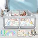 Fshibila 50" ×50" Baby Playpen with Mat, Baby Playard for Babies and Toddlers, Play Pens for Indoor & Outdoor, Sturdy Safety Play Yard with Soft Breathable Mesh, Anti-Fall, Ball x 18, Handle x 2, Grey