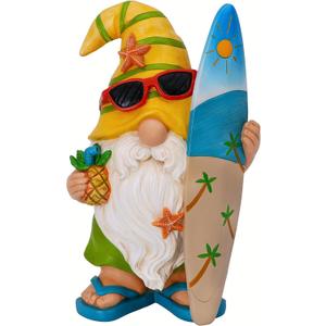 Mood Lab Garden Gnome - Surfer Gnome Figurine - 9.1 Inch Tall Funny Lawn Statue - for Outdoor & House Decor