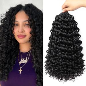 7 Packs GoGo Curl Crochet Hair 16 Inch Short Curly Crochet Hair for Women Deep Wave Beach Curl Crochet Braids Synthetic Braiding Hair Extensions(16 Inch, #1B)