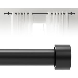 Black Extra Curtain Rods for Windows 30 to 168 Inch(2.6-14 Feet), End Cap Style Adjustable 1 Inch Heavy Duty Outdoor/Indoor Modern Drapery Pole