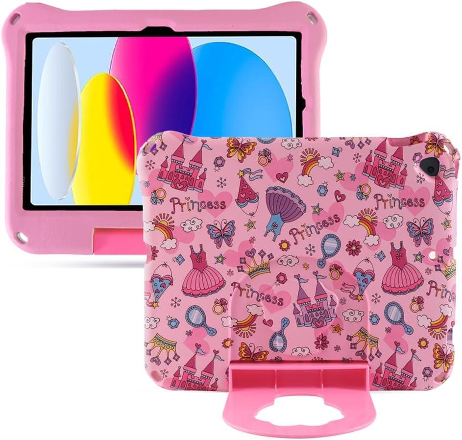 iPad 10.2 Kids Tablet Case for Boy & Girl - Pink Princess EVA Foam Shockproof Kid-Proof Case with Stand & Handle