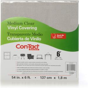 Con-Tact Brand Multipurpose Vinyl, Medium-Weight Clear PVC Covering, 54" x 6', Medium Clear