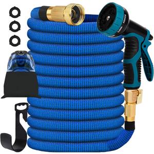Expandable Garden Hose 75 ft Water Hose with 10 Function Spray Nozzle, Lightweight Flexible Hose with 3/4 Inch Solid Fittings and 4-Layer Latex Core, 75ft Retractable Stretch Hose (Blue)