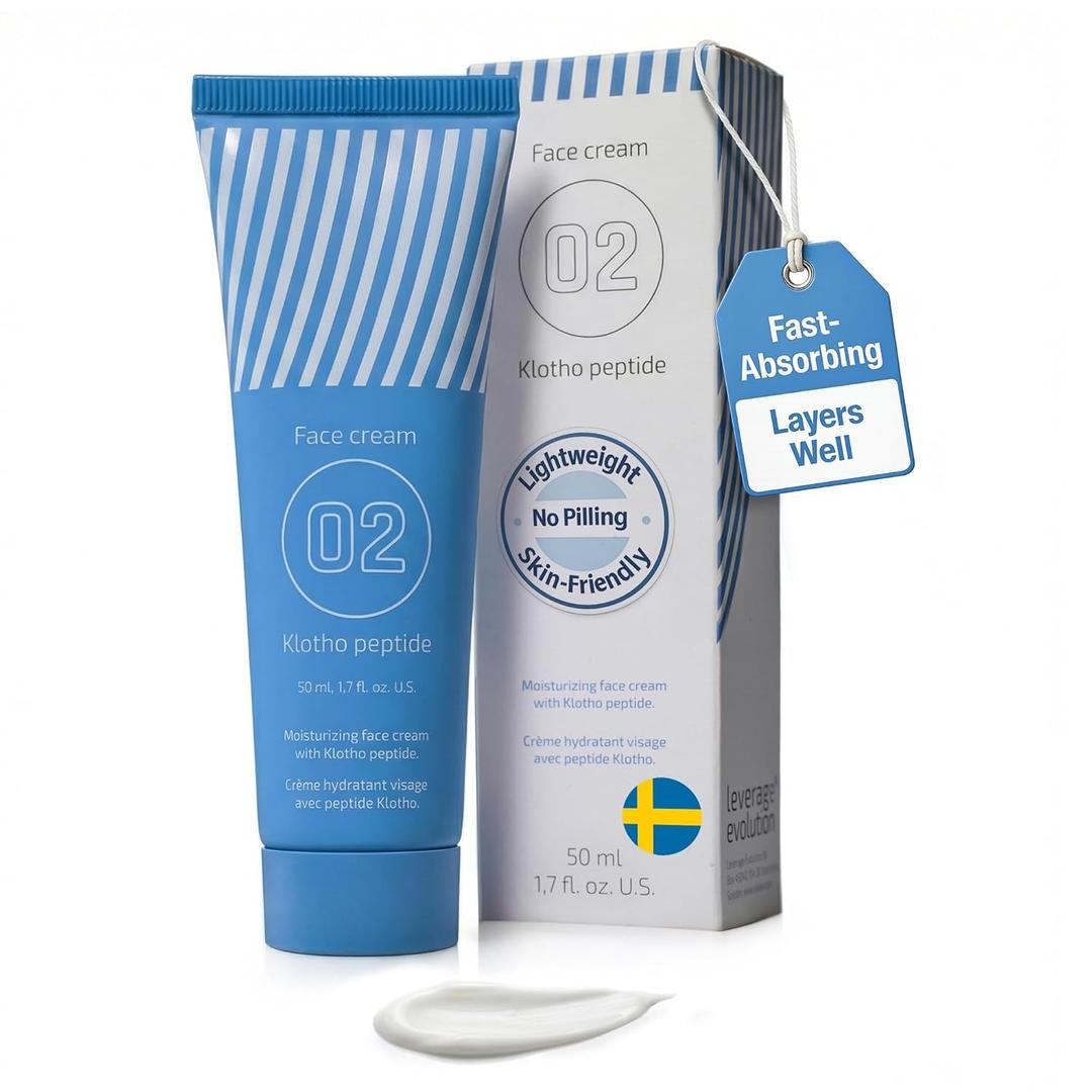 EiE 02 Klotho Peptide Cream Face Moisturizer  Rare Groundbreaking Peptides Face Cream for Women with Hyaluronic Acid, Sagging Skin, Fine Lines and Wrinkles Treatment, Made in Sweden, 1.7 fl. Oz