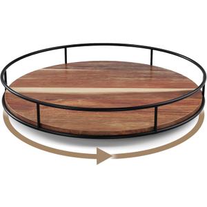13 Inch Lazy Susan Organizer with Steel Frame for Kitchen,Acacia Wood Turntable for Cabinet,Pantry,Table,Pantry,Countertop,Refrigerator,Spice Rack