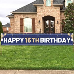 Happy 16th Birthday Banner Blue, Large 16th Bday Sign, 16th Birthday Party Outdoor Decoration for Boy Men9.8 x 1.6 feet