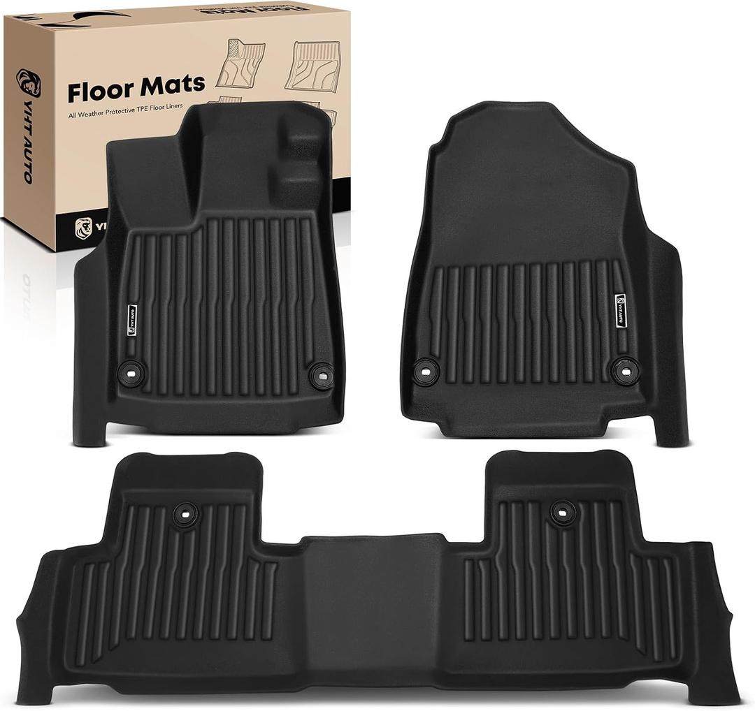 YHTAUTO Automotive Floor Mats for Acura MDX 2022-2026 | TPE All Weather Car Mats, Anti-Slip & Custom Fit Floor Liners | Front & 2nd Row, Black, Set of 3