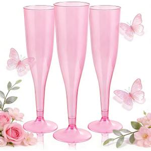 WDF 36 Pack Clear Pink Plastic Champagne Flutes - 7OZ Pink Champagne Flutes Plastic, Champagne Glasses Disposable for Mother's Day/Party/Baby Shower/Wedding/Spring