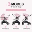 2-in-1 Baby Stroller with Bassinet Mode - Folding Infant Newborn Pram with Reversible Seat - for 0-36 Months Baby Girl Pink