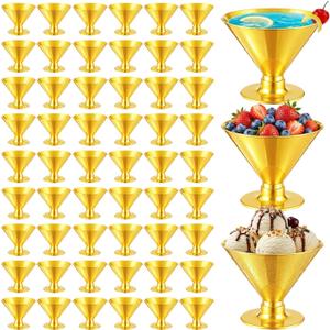 100 Pcs Gold Plastic Martini Glasses 5 oz Disposable Cocktail Glasses Mini Martini Cups for Wedding Graduation Party Mother's Day Summer Birthday Espresso Wine Champagne Ice Cream