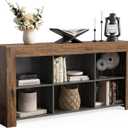 LITTLE TREE Console Table with Storage, 63-Inch Narrow Long Sofa Table, Entryway Table with 6 Cubes, Farmhouse Storage Shelves for Entryway, Living Room (Brown + Black)