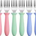 Pimoys 6-Pack Stainless Steel Toddler Forks Baby & Kids Utensils for Self-Feeding Plastic Handle Dishwasher Safe