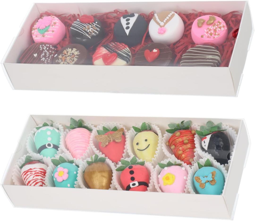 50Pack 12x 4.8 x 2 Inches Clear Chocolate Covered Strawberries Boxes for 12 Charcuterie Boxes Cookies Boxes Bakery Boxes with Window Macaron Boxes Treat Boxes for Christmas Valentine's