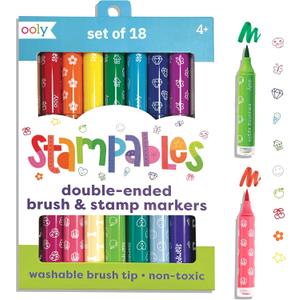 Ooly 18 Double-Sided Stamping Markers- Brush Tip plus Stamp, Cute School Supplies - DOUBLE-ENDED STAMP MARKERS