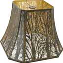 Metal Bell Lamp Shade, Large Lampshade (Spider Fitter) Square Cut Corner, Etched Forest Lamp Shades for Table Lamps and Floor Lamps, Bronze Gold Tree Pattern, 8" Top x 14" Bottom x 11" High