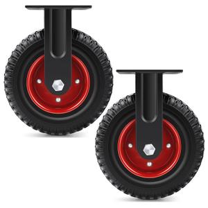 8 Inch Outdoor Heavy Duty Casters Wheels Set of 2, Sturdy Large Rubber Casters with Brake 1100 LBS, Industrial Grade Plate Rigid Castors with Knobby Tread for Dollies, Cart, Machine