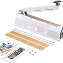 METRONIC Impulse Sealer 8 inch, Manual Heat Sealer Machine for Plastic Bags, Shrink Wrap Bag Sealers Heavy Duty Sealing Machine With Repair Kit (White)