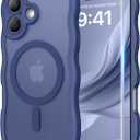 3 in 1 Magnetic for iPhone 17 Case, Cute Wavy [Full Camera Protection] [Fit for MagSafe] 1X Screen Protector+1X Wrist Strap, Anti-Slip Trendy Women Girly Phone Case for iPhone 17 6.3", Deep Blue