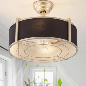 SYDACG 20" Caged Ceiling Fans with Lights, Black and Gold Fandelier Ceiling Fan with Light, Farmhouse Rustic Chandelier Fan Remote Control, 6 Speeds for Bedroom, Nursery, Living Room