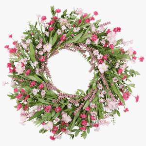 26" Spring Wreaths for Front Door Artificial Floral Wreath with Wildflowers Portulaca CHEAWRTZ Summer Easter Decorations for Indoor Outdoor Window Wall Farmhouse Porch Home Decor Cherry Blossom Pink