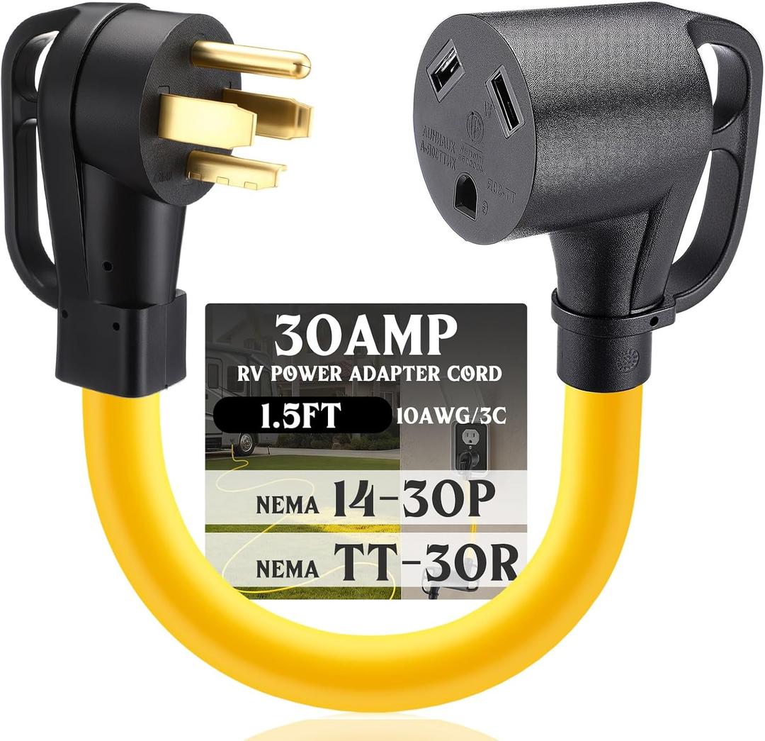 Kanayu NEMA 14-30P to TT-30R 30Amp RV Power Adapter Cord, 4 Prong Dryer Male Plug to 3 Prong RV Female Receptacle, Only for 240V 30 Amp, Not Convert to 120V, STW 10AWG/3C, ETL Listed