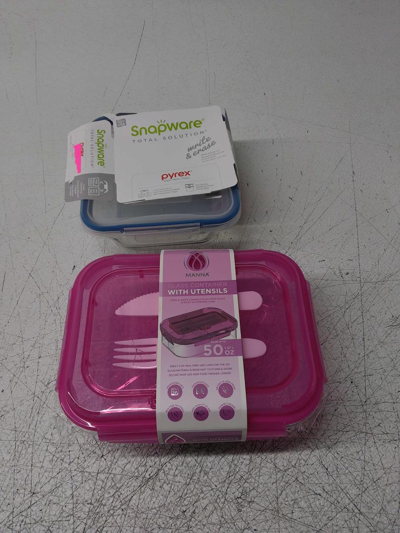 Snapware 4-Cup Total Solution Square Food Storage Container, Glass, Clear (1109304) with Manna™ Glass Bento Box - Pink