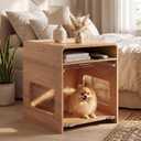 Dog Crate Furniture with Flip-Up Door & PET Panel for Small Dogs | Breathable Pet-Safe, Wooden Dog Cage End Table, Space-Saving Dog Kennel Indoor with Open Shelf Storage, Light Oak, 21"L x 24"W x 26"H