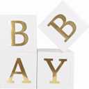 CJT Baby Shower Boxes Party Decorations - 4pcs Stereoscopic White Boxes with Gold Letters, Baby Party Boxes Baby Block for Teddy Bear Baby Shower