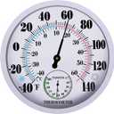 Indoor Outdoor Thermometer Hygrometer - Waterproof Hanging Wall Thermometer Decorative Outdoor Thermometer Large Numbers, No Battery Needed Outdoor Thermometers for Patio (10 Inch, White 10")