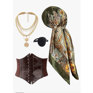Kasahara 3 Pcs Women Pirate Costume Accessories Pirate Hat Head Scarf Headband Wrap Pirate Eye Patch Necklace (NO CORSET)