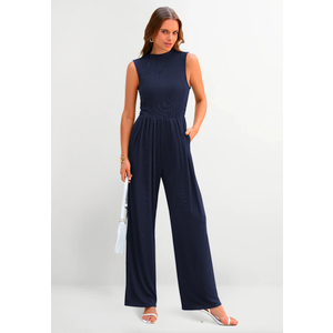 BTFBM One Piece Jumpsuits For Women Dressy Casual Spring Summer Outfits 2025 Sleeveless Mock Neck Wide Leg Pants Rompers (XX-Large, Navy Blue)