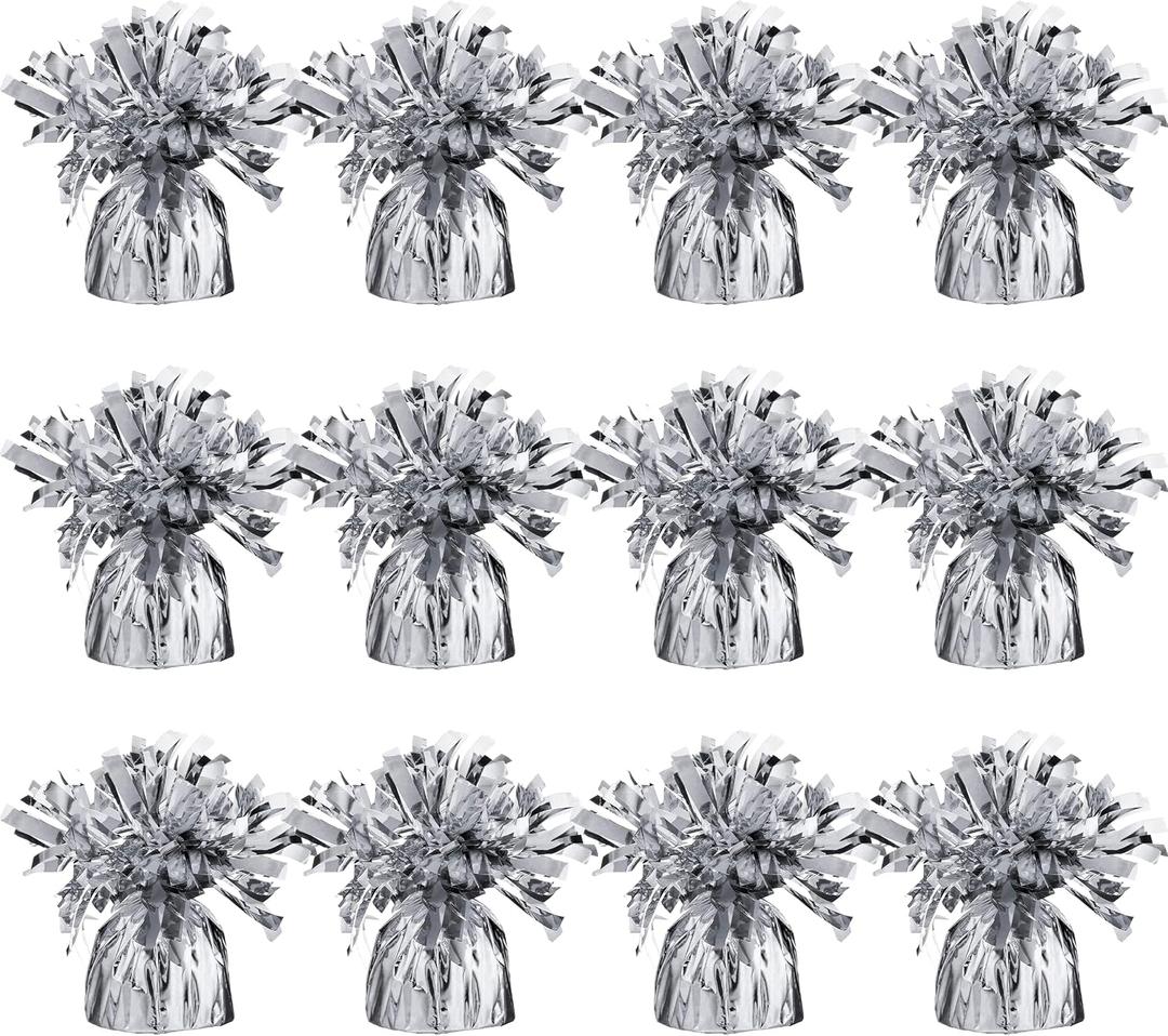 Silver Balloon Weights, Heavy Balloon Weight Pack of 12 Metallic Foil Weights for Balloons, Birthday Party & Wedding Table Centerpiece Ballon Weight 4.8 DIY Ballon Weights for Helium Balloons