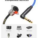2FT Right Angle 1/4 TRS Male to 1/4 TRS with Lock Female Extension Cord,Lockable 6.35mm D Type Female Panel Mount to 6.35mm Male Stereo Connector Cable,6N 20AWG OFC+Silver Plated HI-END Cable