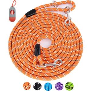 Long Dog Leash for Dog Training 10FT 16FT/30FT/50FT/100FT, Reflective Threads Rope Dog Leash, Heavy Duty Dog Lead for Large Medium Small Dogs Walking Playing, Camping, or Yard (16FT* 1/2 inch, Orange)