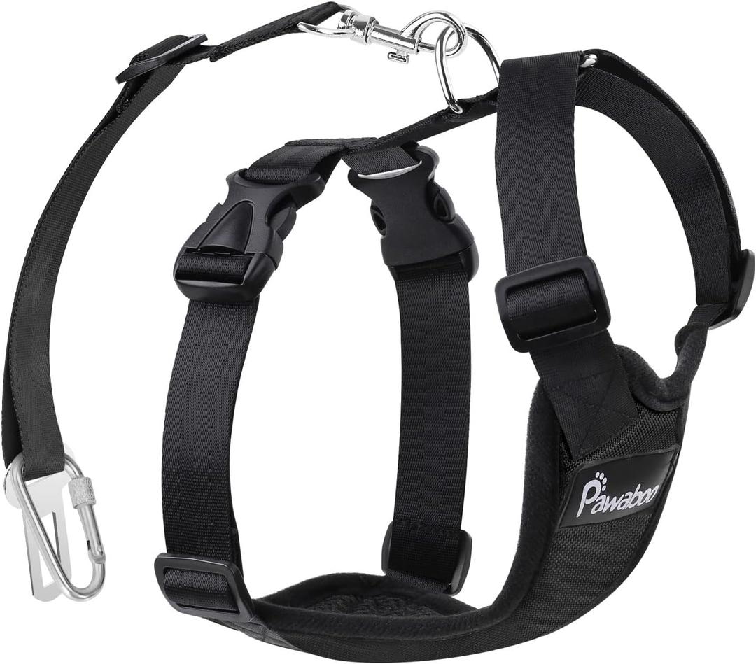 Pawaboo Adjustable Dog Safety Vest Harness with Seatbelt, Dog Seat Belt Harness for Car with Vehicle Connector Strap, Breathable Dog Seatbelt Safety Tether for Small Medium Large Pet, Medium, Black (M (Pack of 1))